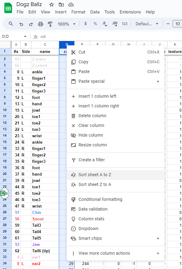 Step 7: Sorting Columns